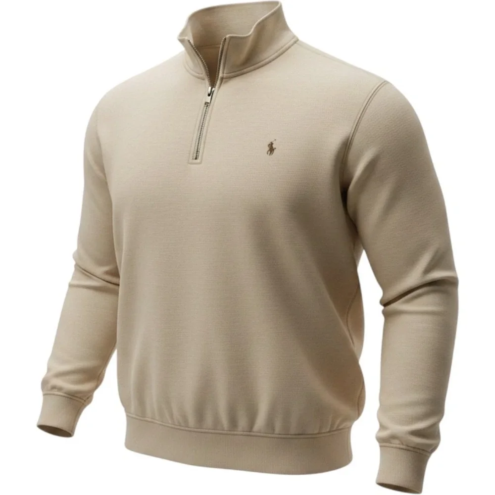 Polo Ralph Lauren Quarter-Zip Pullover Mock Neck Mens Size 3XB Heathered Tan EUC